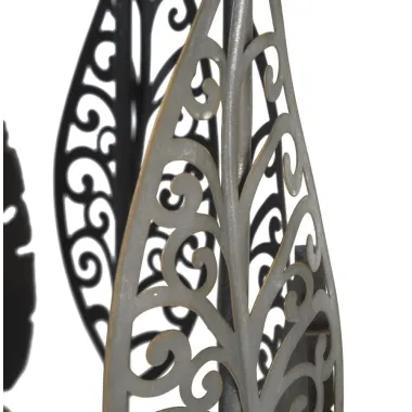 Stoliki z Żelaza i Drewna z Liśćmi, Para 38x55-33x50 cm